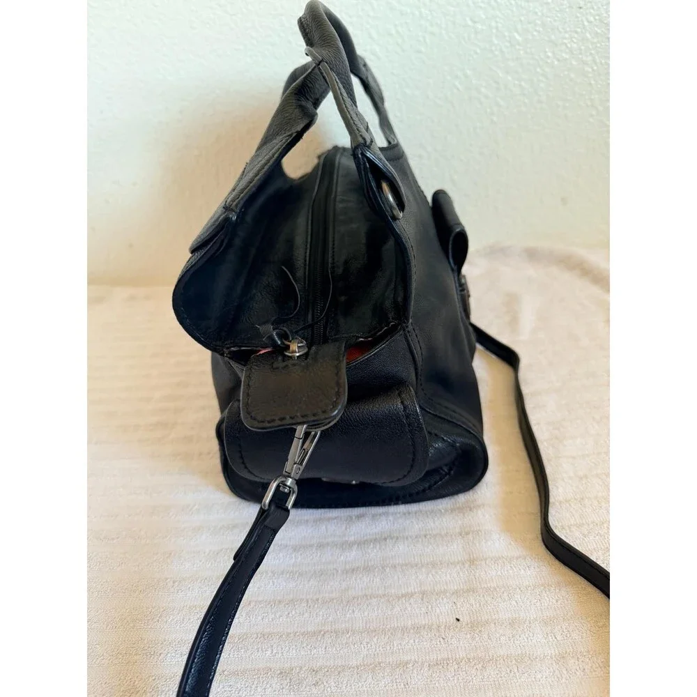 Francesco Biasia Black Leather Satchel Crossbody Top Handle Shoulder Bag